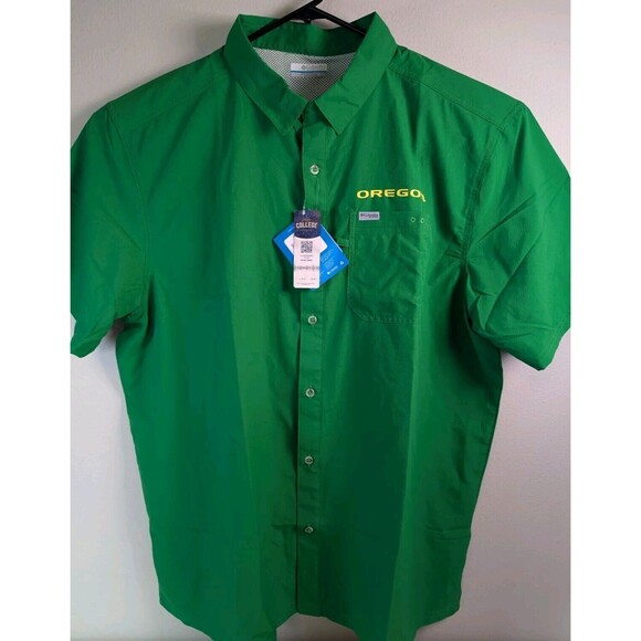 Oregon Ducks Columbia PFG Shirt Green Super Slack Tide Omni Shield Men’s Xl - Picture 1 of 12